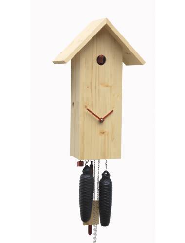 Simple line birdhouse style Cuckoo clock, natural finish