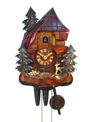 Elaborate carved wood cabin Cuckoo clock
