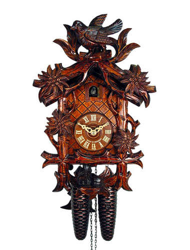 Cuckoo clock with Edelweiss flowers and bird
