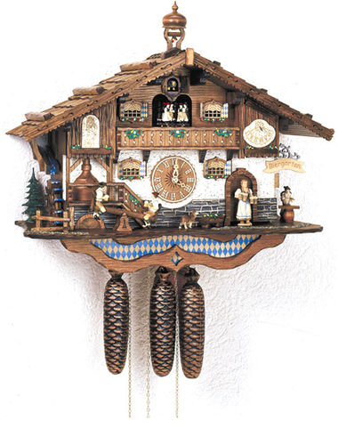 Cuckoo clock featuring Bavarian Beer drinkers on See-Saw