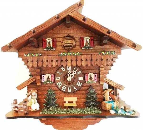 Chalet House with small girl and animals