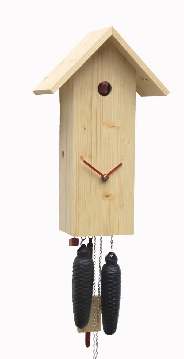 Simple line birdhouse style Cuckoo clock, natural finish