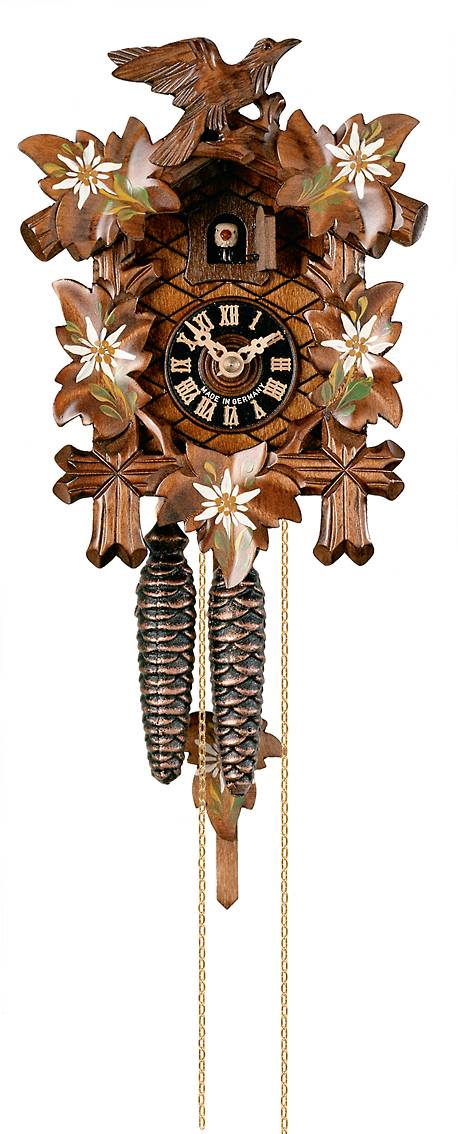 Leaves hand painted Edelweiss Cuckoo clock