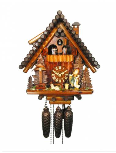 Cuckoo clock with forest log roof
