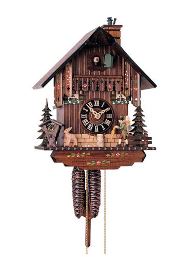 Cuckoo clock with a moving Peddler and sweep
