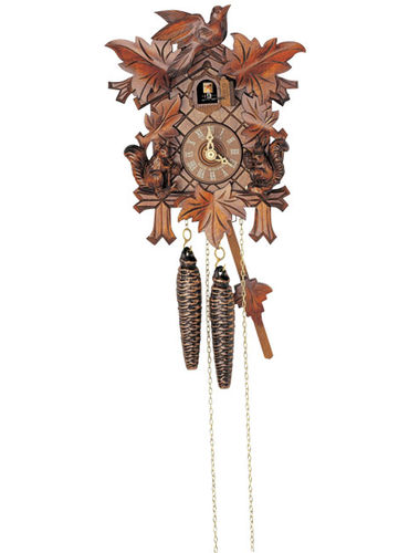 Hand carved Cuckoo clock with Bird and Squirrels